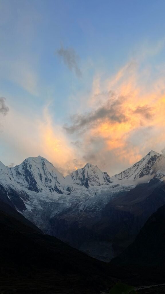 View of Panchachuli Peaks from Dantu village around sunset